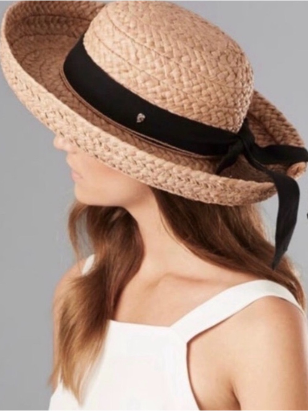 Helen Kaminski Original Classic 5 Natural Raffia Straw Hat with Black Ribbon